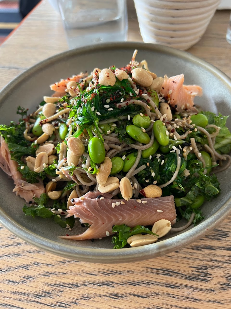 Smoked salmon soba salad served at MCA Cafe