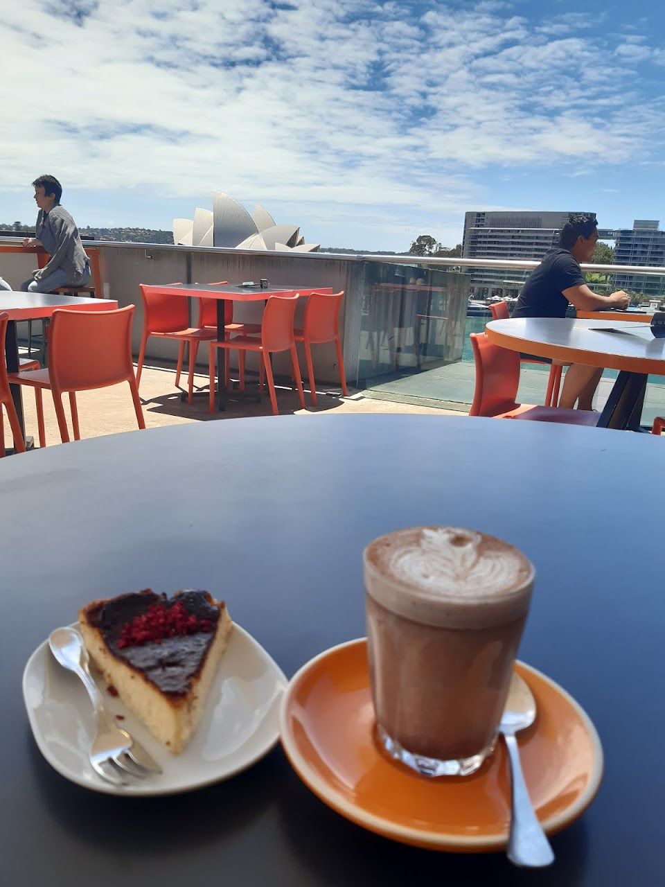 Coffee and cake on the MCA Cafe terrace with the Opera House in the background