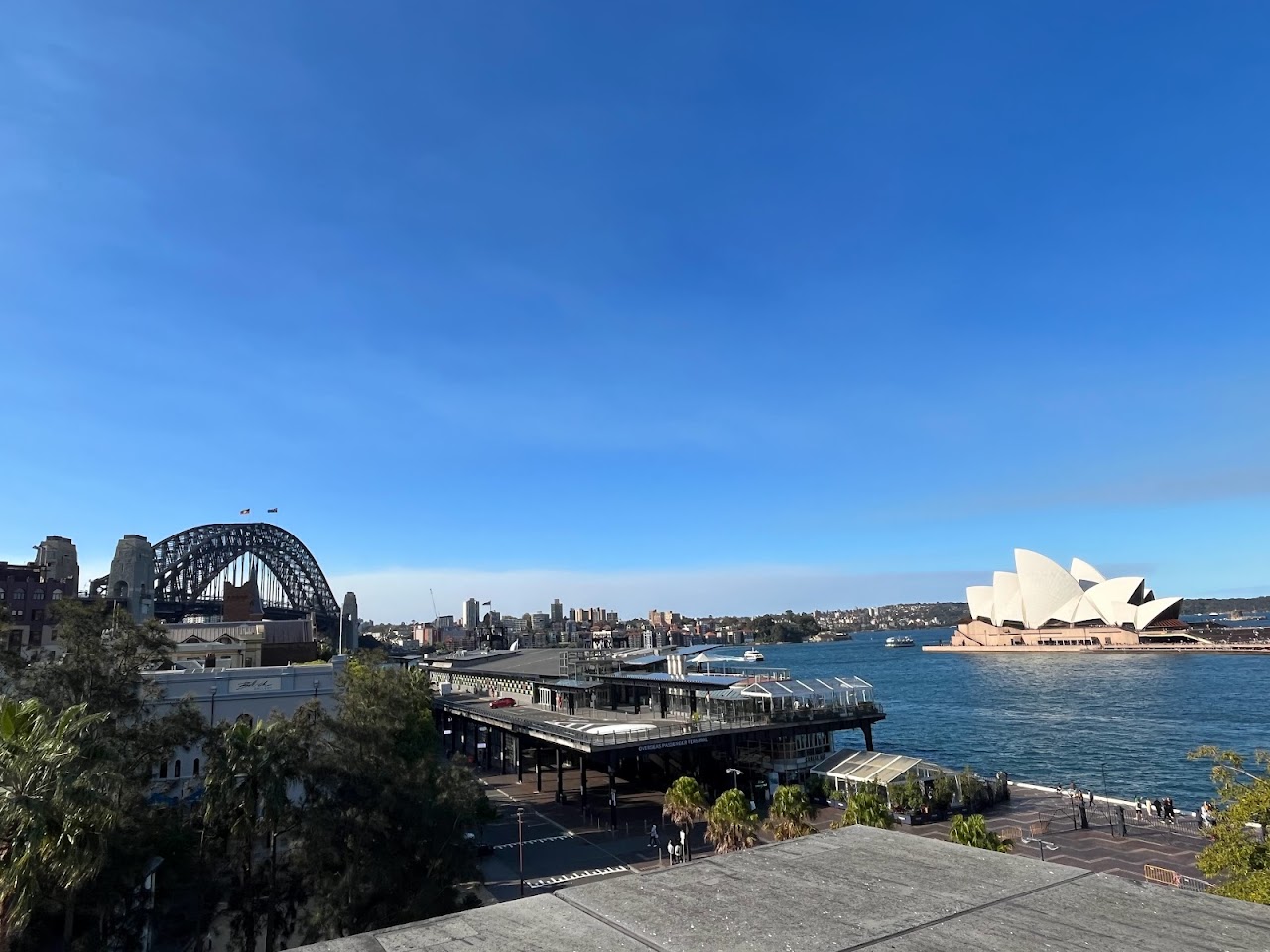 Harbour Bridge and Sydney Opera House seen from the MCA Cafe side of Circular Quay